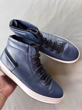 Salvatore Ferragamo Men’s Navy Leather High Top Sneakers US 10 EEE Italy